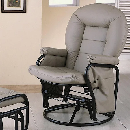 Glider Recliner with Tufted Cushions and Metal Base